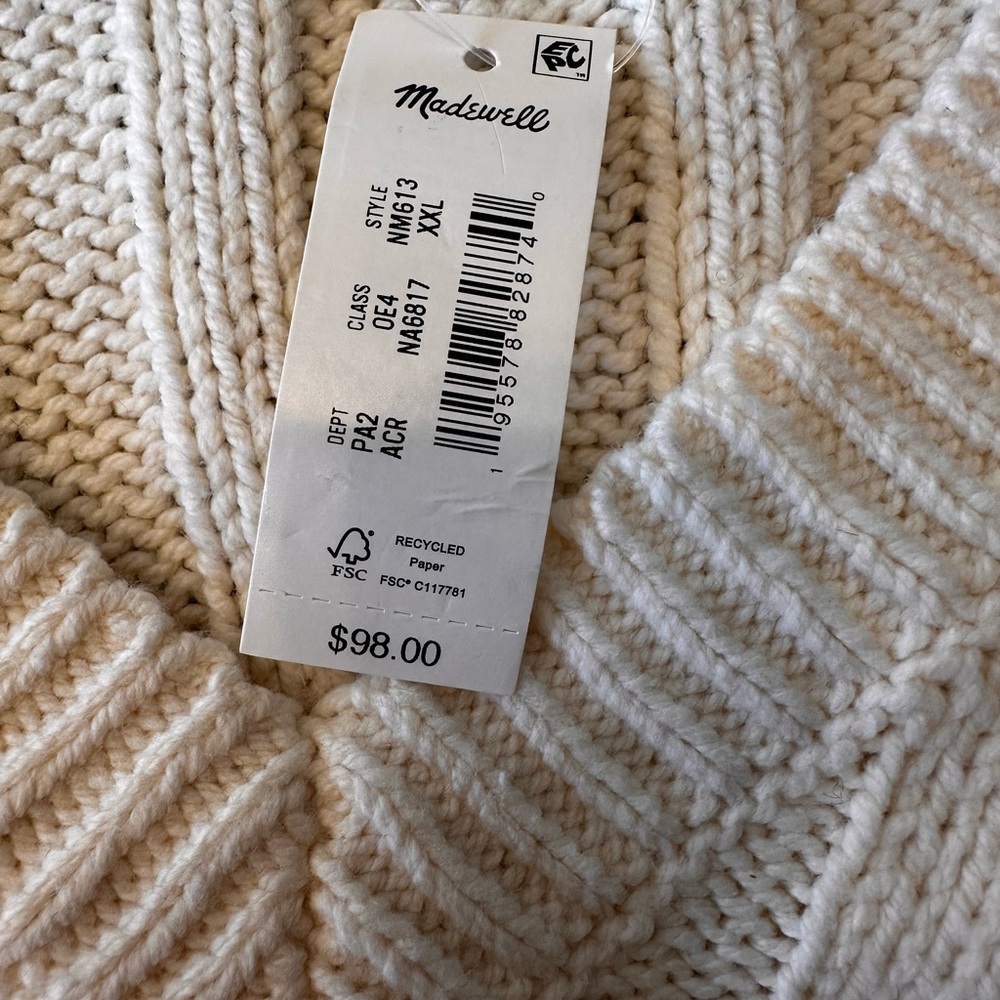 Madewell NWT size XXL V-neck cableknit chunky oversized cream sweater - Picture 10 of 16
